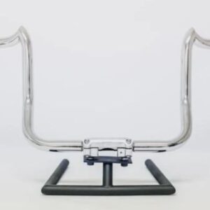 A chrome motorcycle handlebar with two bars on the end.