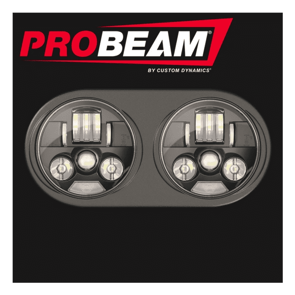 A black and white photo of the probeam logo.