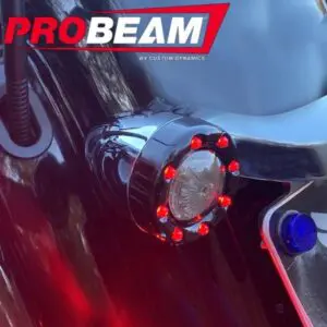 A close up of the probeam led light on a motorcycle