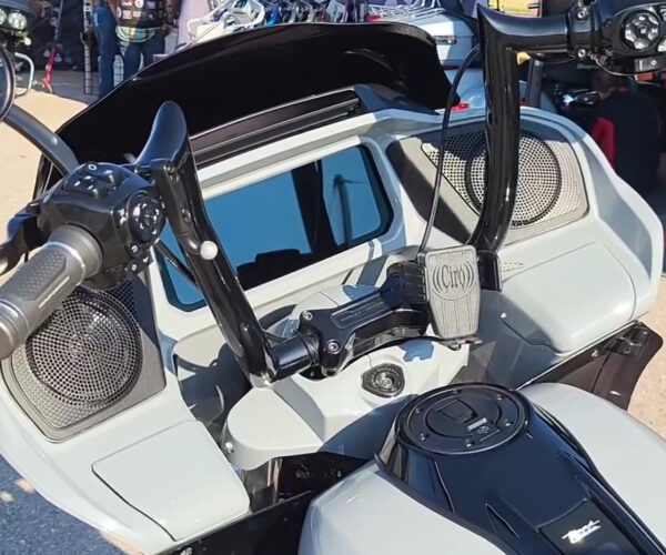 Closeup of a motorcycle's dashboard.